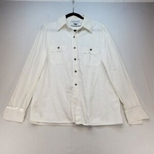 Starington Blouse Womens 12 White Vintage Quilted Ruffle Cuff Cotton Button Down